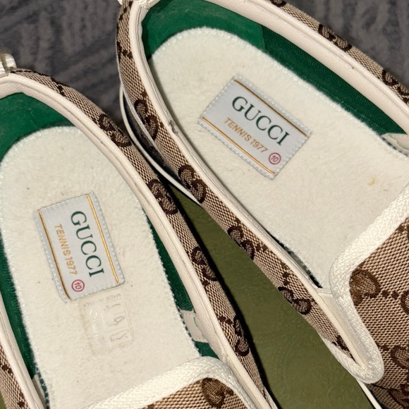 Gucci Beige and Brown Logo Slip-On Sneakers - Picture 2 of 6